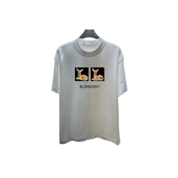 Burberry Deer Print Cotton T Shirt White