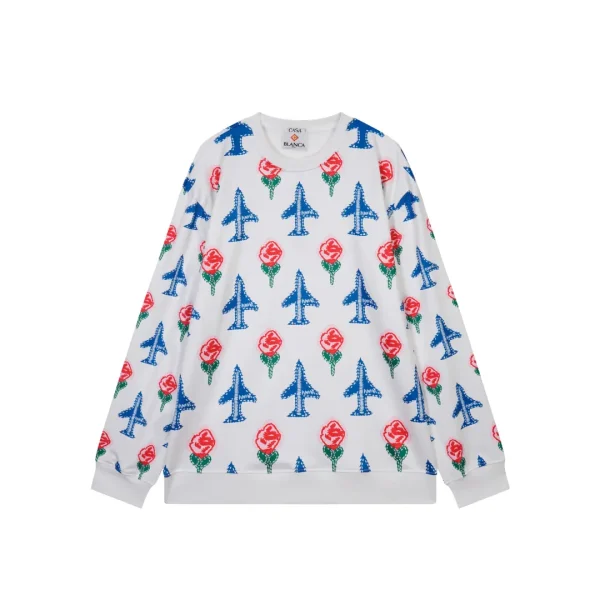 Casablanca Intarsia Knit Rose Plane Argyle Pattern Sweatshirt