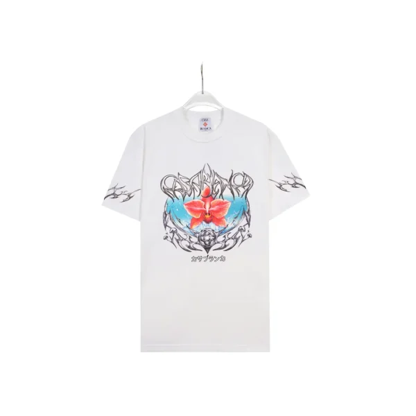 CASABLANCA Flower Monogram With Design T Shirt White