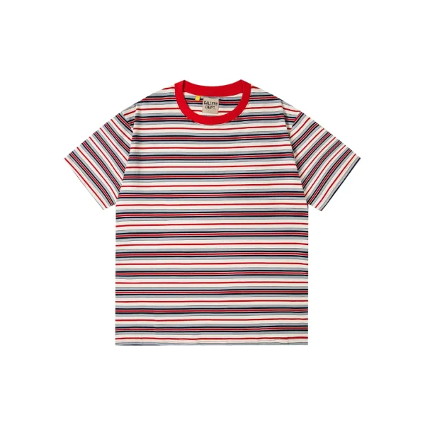 GALLERY DEPT. Striped T Shirt With Red Collar Neck