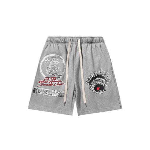 Hellstar Short Washed Light Gray With Text Printed