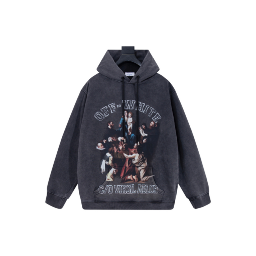 Off-White Hoodie Gray With Graphic Print