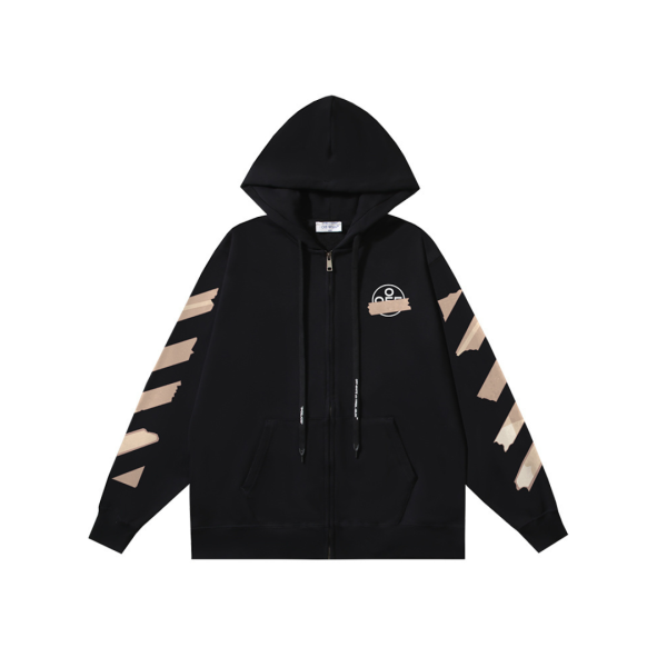 Off-White Zipper Hoodie Black With Beige Design