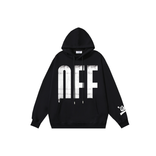 Off-White Black Hoodie With OFF Text Monogram Printed