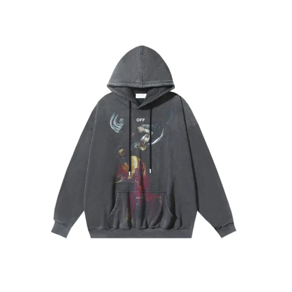 Off-White Light Gray Hoodie With Graphic Design