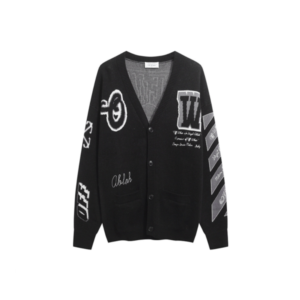 Off-White Moon Varsity Knit Cardigan Black