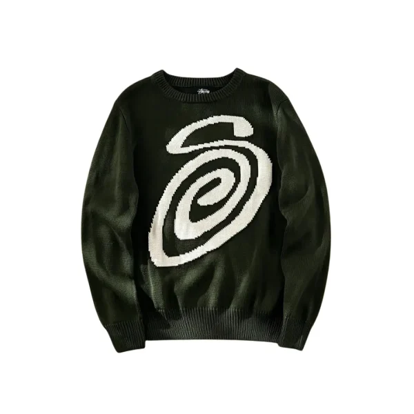 Stussy Curly S Sweater Army Green Knitwear