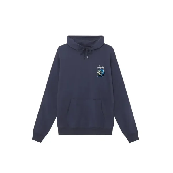 Stussy 8 Ball Logo Cotton Hoodie Navy Blue