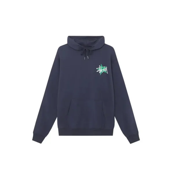 Stussy Star Pigment Dyed Cotton Hoodie Navy Blue