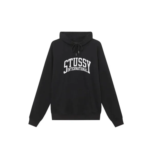 Stussy Logo Printed Hoodie Black