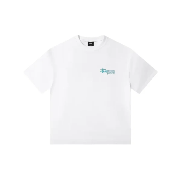 Stussy T Shirt All White With Sky Blue Logo