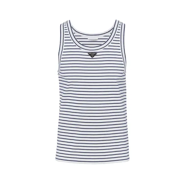 Prada triangle-logo striped tank top white/navy blue
