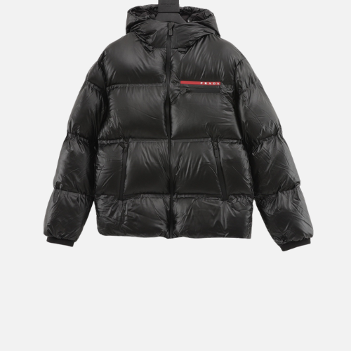 Prada Light Re-Nylon Hooded Puffer Jacket In Black M2