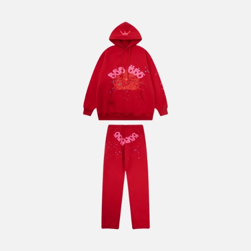 Sp5der Tracksuit Red and Pink