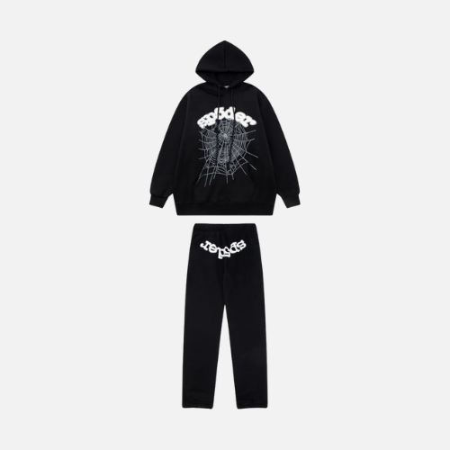Sp5der Tracksuit Black White