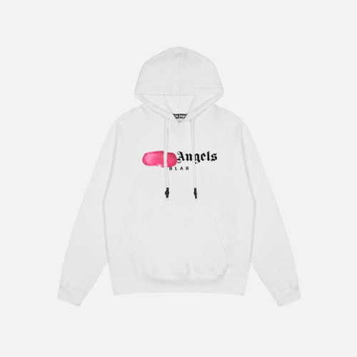 Hoodie Palm Angels In White With a Pink Spray-Pain