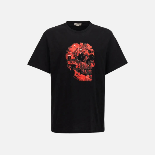 Alexander McQueen Wax Flower Skull Printed T-shirt Black