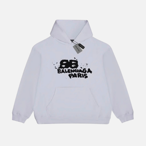 Hoodie Full White Black Logo Balenciaga