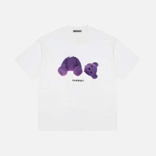 Palm Angels Bear Print T-shirt White With A Purple Bear