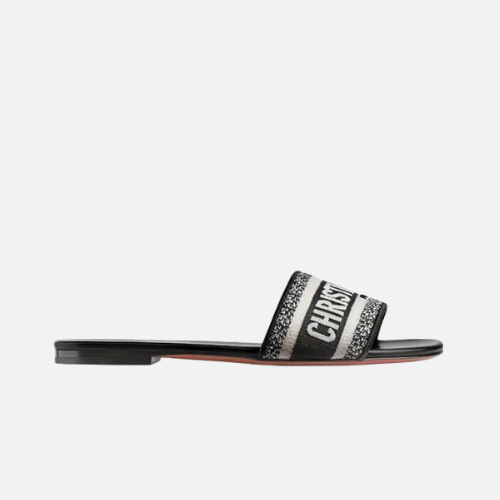 Dior Dway Slide Black Embroidered Cotton