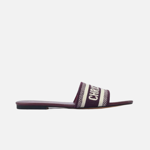 Dior Dway Slide Burgundy Cotton Embroidered Sandals