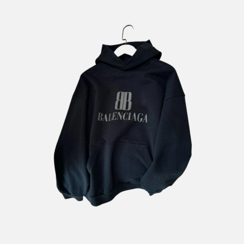 Hoodie Black Grey Logo Balenciaga