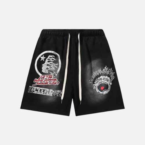 Hellstar Records Funny Smiley Face Shorts Black