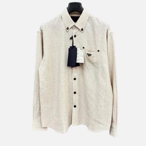 Prada Cotton-Flax Oversized Chambray Shirt Cream