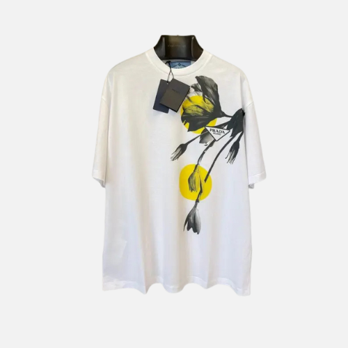 Prada Printed Cotton Short-Sleeved Shirt With A Floral Print White