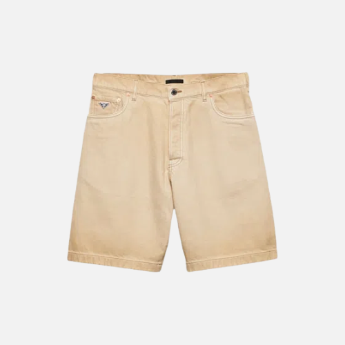 Prada Worn Bull-Denim Bermudas Natural