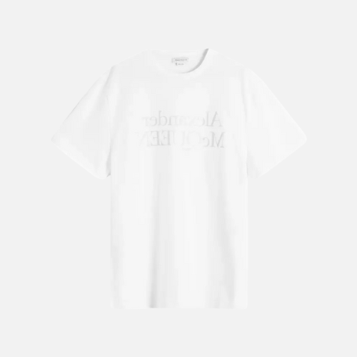 Alexander McQueen Reflective Reverse Logo T-Shirt White Cotton With A Silver Logo