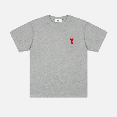 AMI Paris Ami de Coeur T-shirt Heather Grey Organic Cotton Jersey