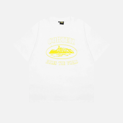 Corteiz Alcatraz Logo-Print T-shirt White With A Yellow