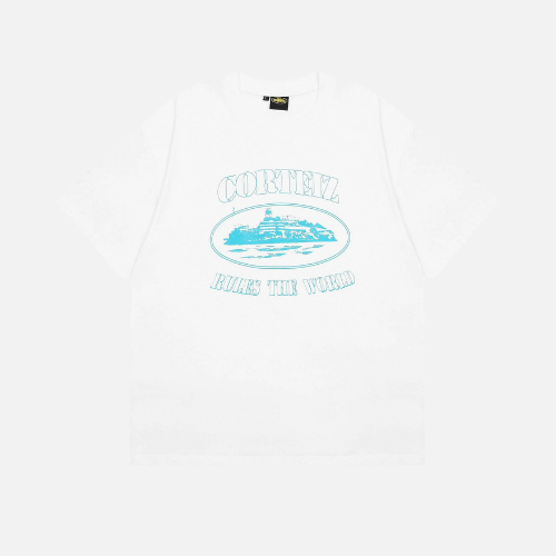 Corteiz 4Starz Alcatraz T-Shirt White With A Blue Logo Print