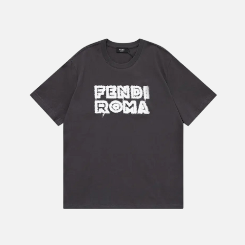 Fendi Roma Embroidered Cotton Short Sleeve T-Shirt Black