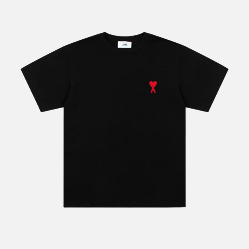 Ami Paris Ami De Coeur T-Shirt Black Organic Cotton With A Red Heart Logo
