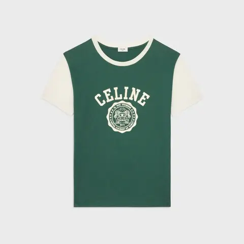 Celine Blason Regular T-Shirt In Cotton Jersey MOSS GREEN