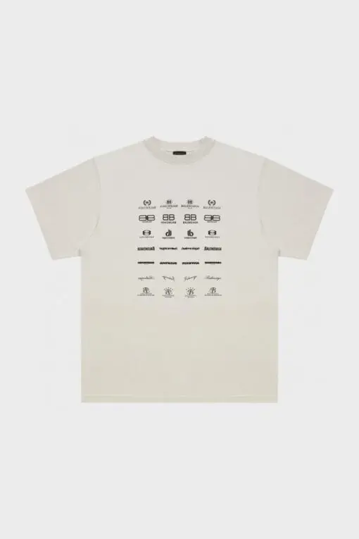 Balenciaga Archives Logos-Print Cotton T-Shirt White