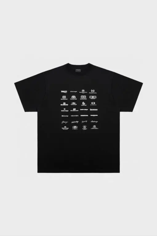 Balenciaga Archives Logos-Print Cotton T-Shirt Black