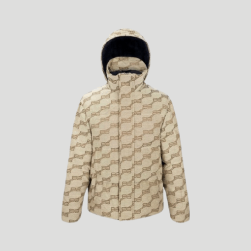 Balenciaga C-Shape Logo Print Puffer Jacket Beige