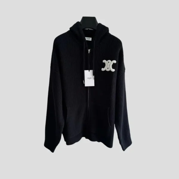 Celine Homme Logo-Appliquéd Ribbed Wool Jacket In Black