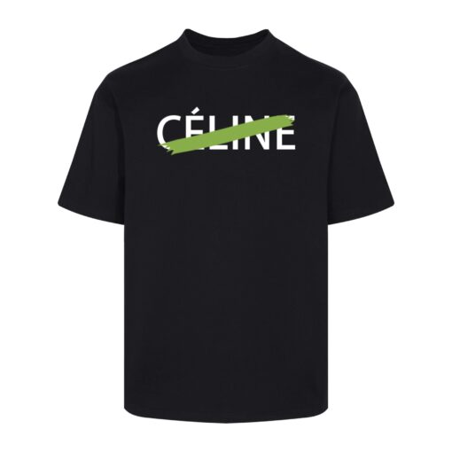 Celine Loose T-shirt Cotton Jersey Black With The Brand Name Crossed Out With A Green Line