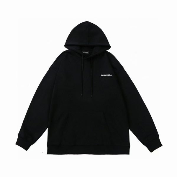 Balenciaga White Small Logo Hoodie Black