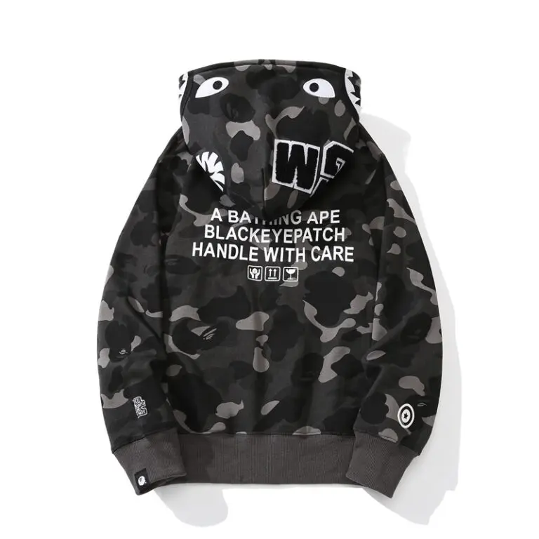 BAPE Shark Head Camouflage Full Zip Hoodie Black - Imagen 2