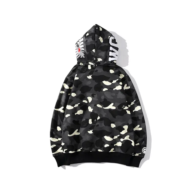 BAPE Shark Head Glow In The Dark Polka Dot Camouflage Full Zip Hoodie Black - Imagen 2