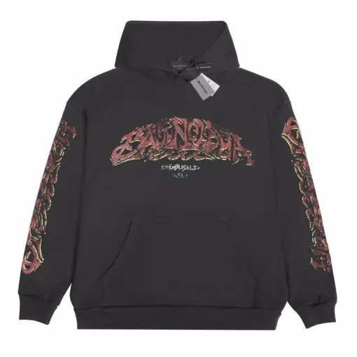 Balenciaga Fuzzy Logo Hoodie Dark Grey