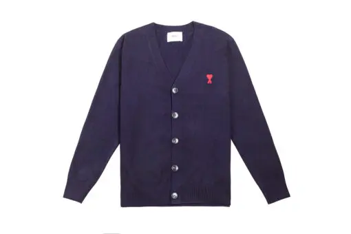 Ami Paris De Coeur Extrafine Merino Wool Cardigan Blue