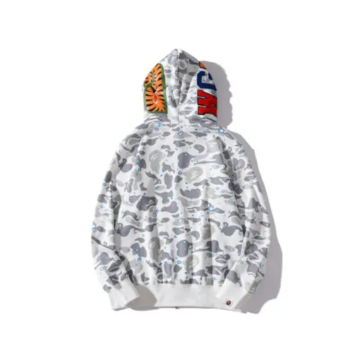 BAPE Shark Head Glow In The Dark Polka Dot Full Zip Double Hooded Hoodie Camouflage White M2 - Imagen 2