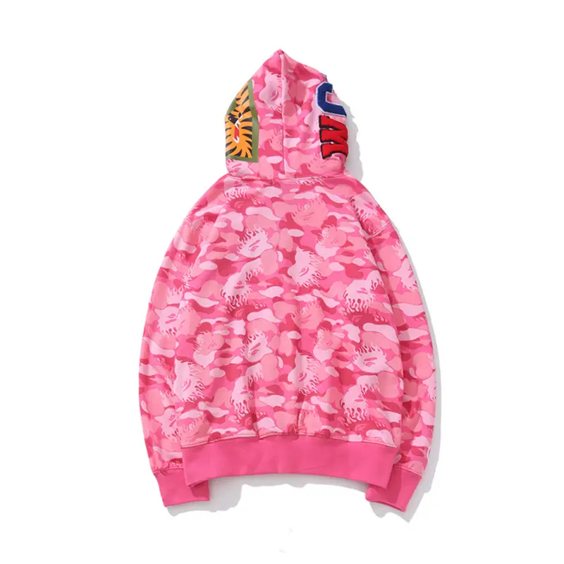 BAPE Shark Head Flame Camouflage Full Zip Hoodie Pink - Imagen 2