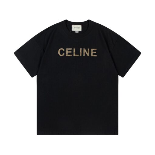 Celine Loose Cotton T-shirt Black With A Studded Logo